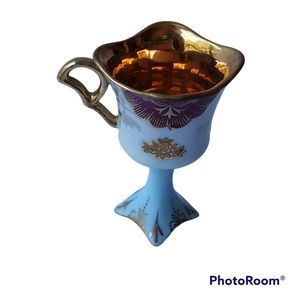 L&M Royal Halsey Very Fine Demitasse Floral Gold Trim Pedestal Square Cup